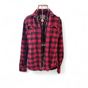 American Eagle - Women's Red Black Flannel Shirt - XS - Classic Buffalo Checked